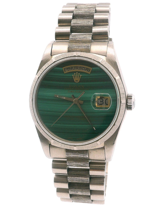 Rolex Day Date 18249 Green Malachite Dial Bark Finish Watch