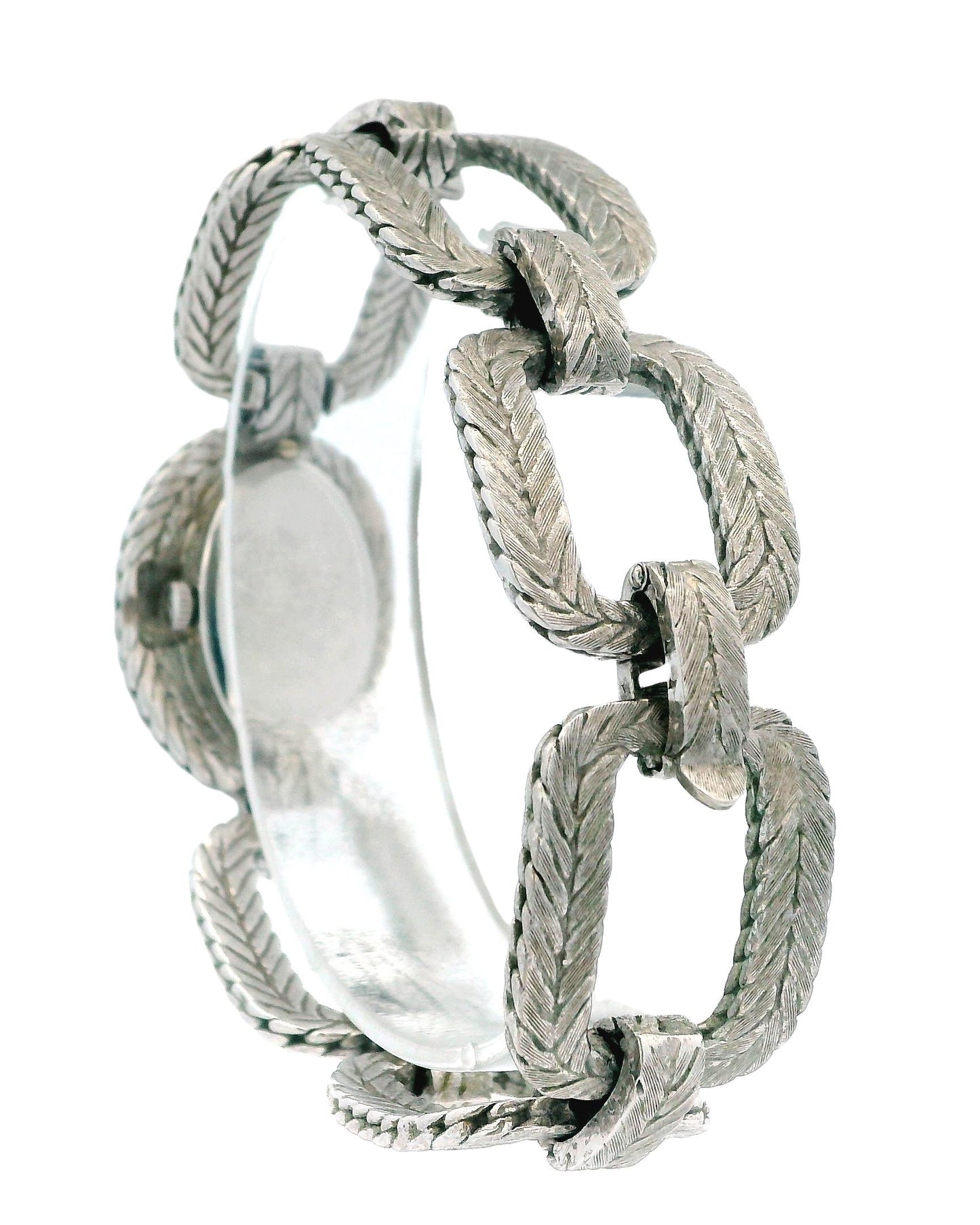 chopard oval lapis dial cush shp herringbone link brac 18kw