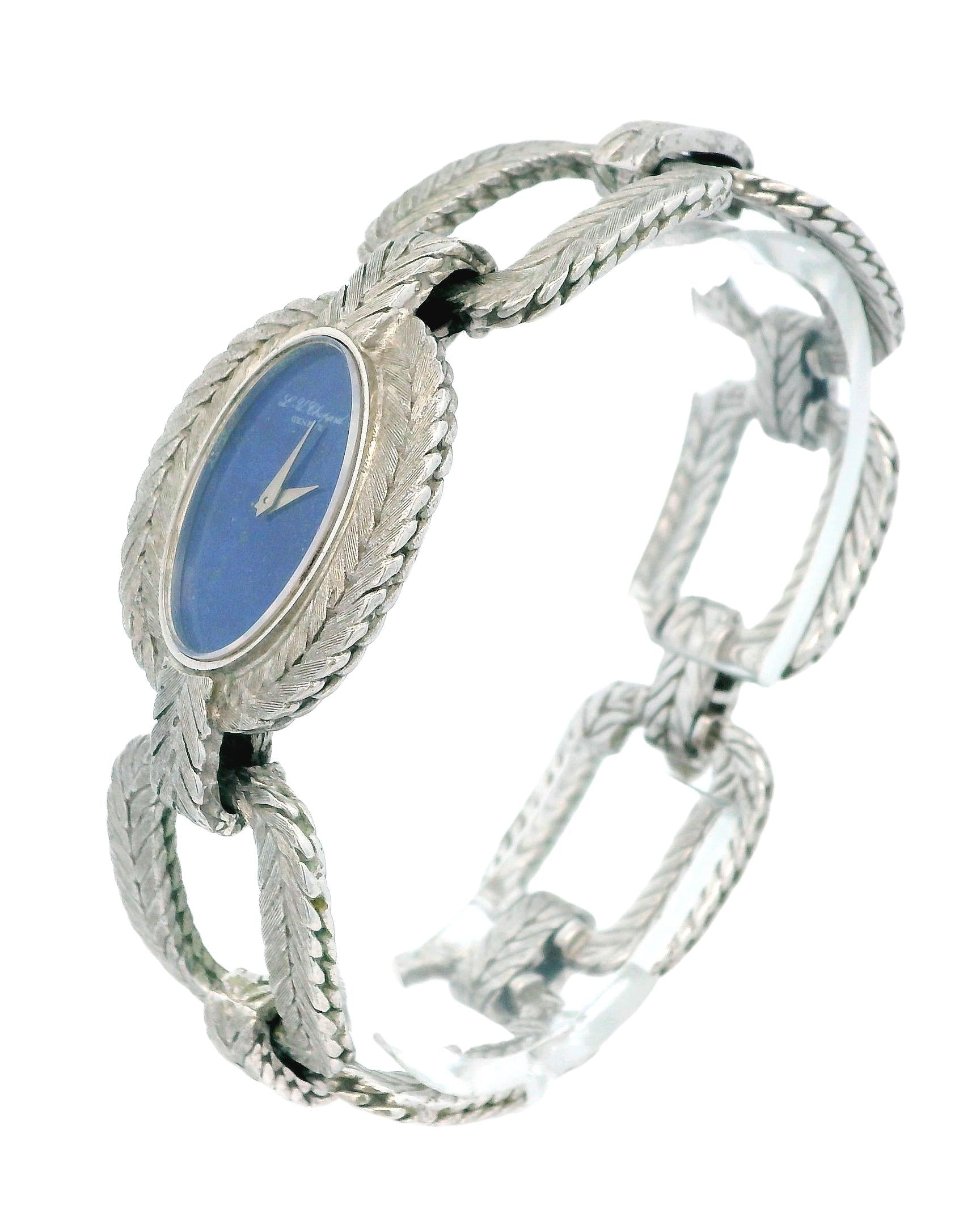 chopard oval lapis dial cush shp herringbone link brac 18kw