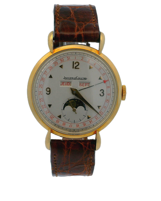 Jaeger LeCoultre Triple Date Moon Phase French Print 18K Yellow Gold Watch