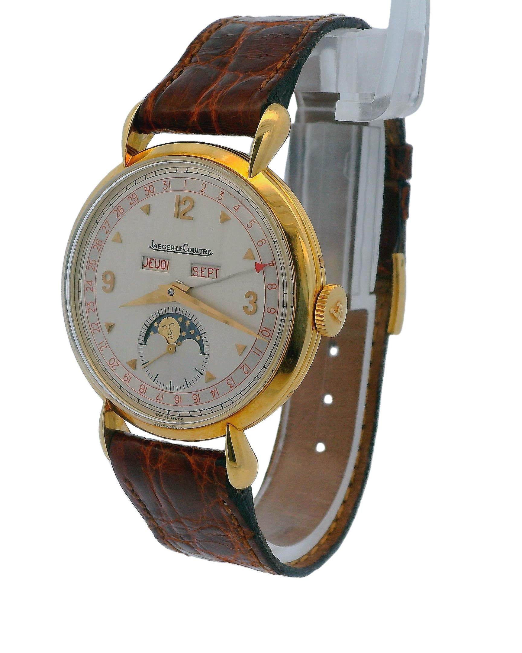 Jaeger LeCoultre Triple Date Moon Phase French Print 18K Yellow Gold Watch