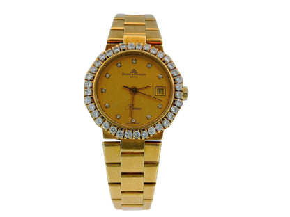 Baume & Mercier 18k Yellow Gold Riviera Flat Bracelet Diamond Bezel & Dial