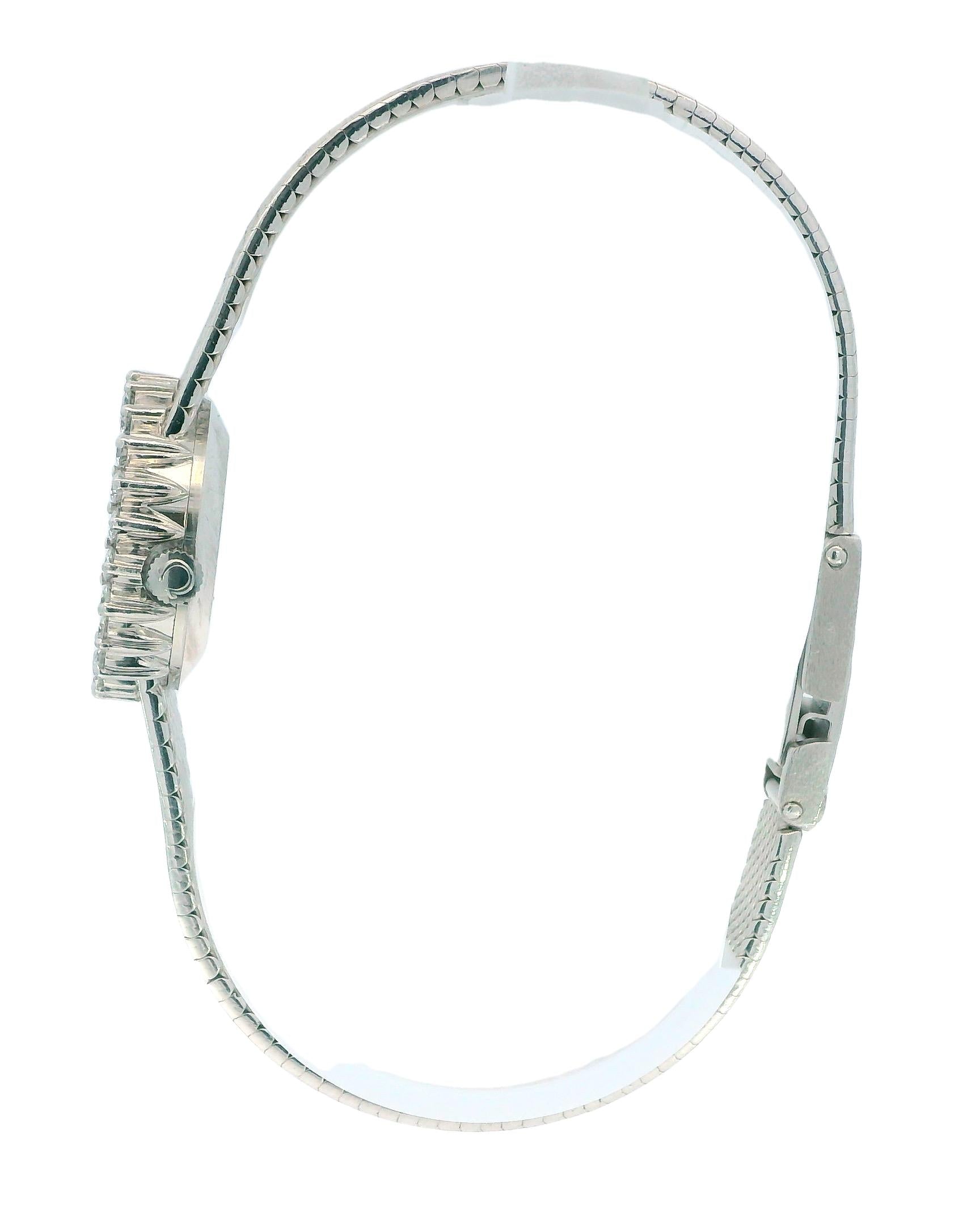 Omega 18k White Gold & 1Ct Diamond Bezel Mesh Bracelet Ladies Watch