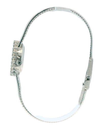 Omega 18k White Gold & 1Ct Diamond Bezel Mesh Bracelet Ladies Watch