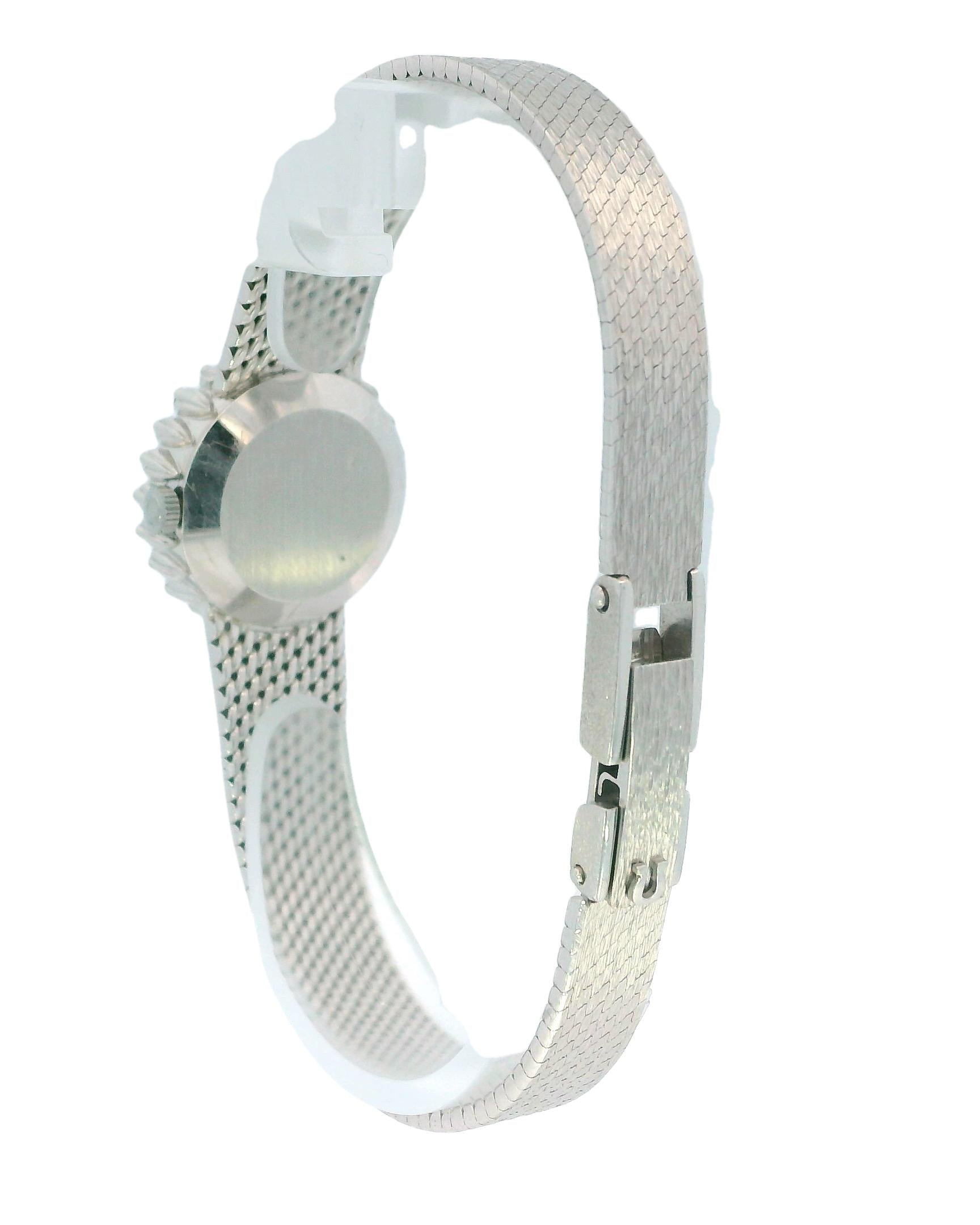 Omega 18k White Gold & 1Ct Diamond Bezel Mesh Bracelet Ladies Watch