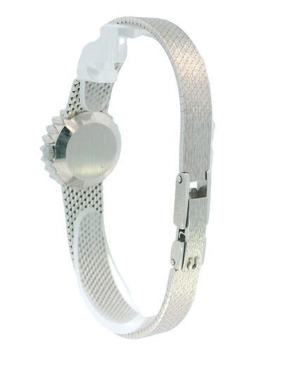 Omega 18k White Gold & 1Ct Diamond Bezel Mesh Bracelet Ladies Watch