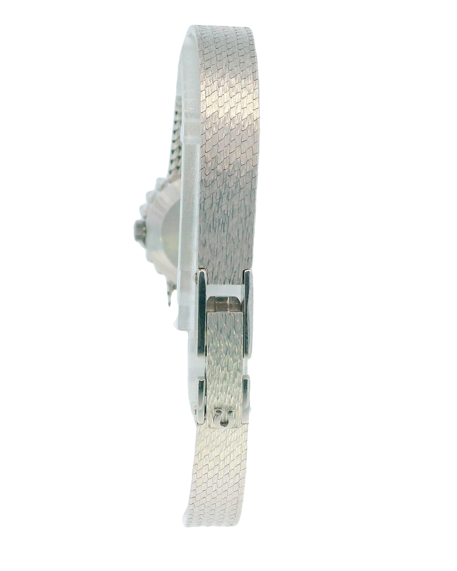 Omega 18k White Gold & 1Ct Diamond Bezel Mesh Bracelet Ladies Watch