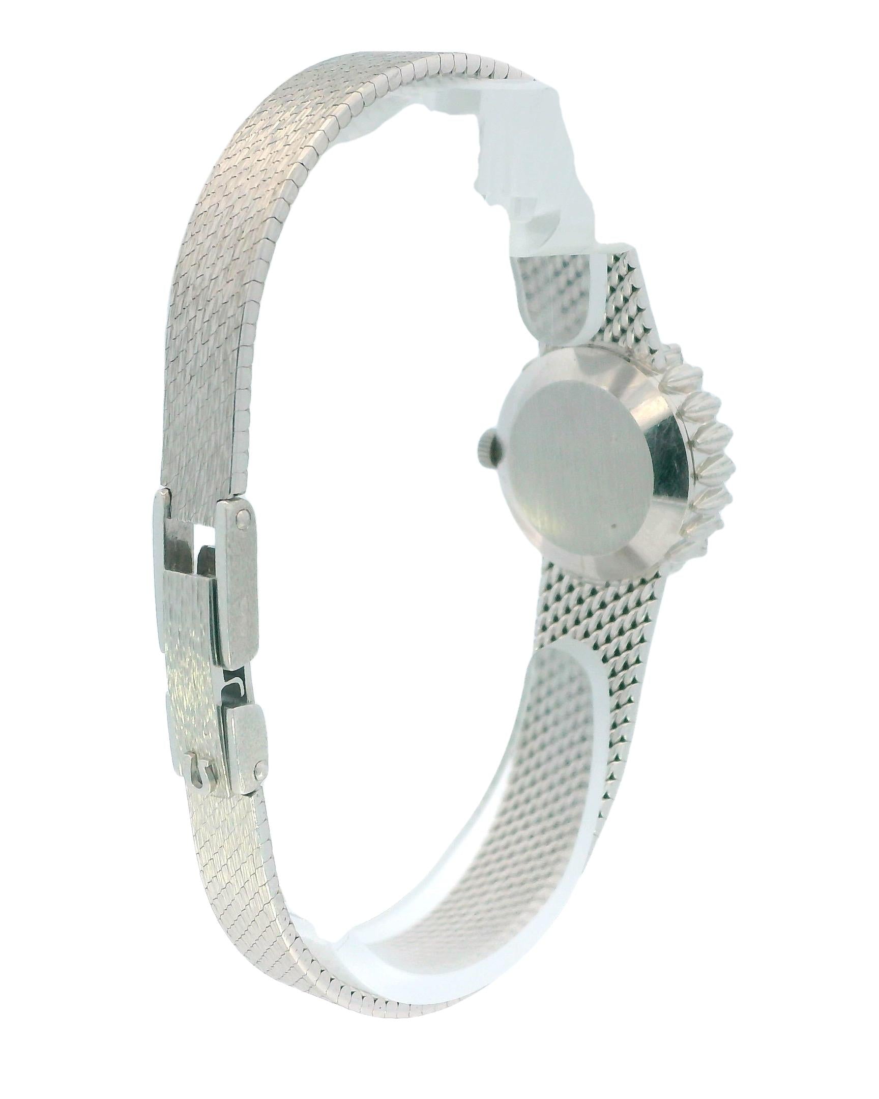 Omega 18k White Gold & 1Ct Diamond Bezel Mesh Bracelet Ladies Watch