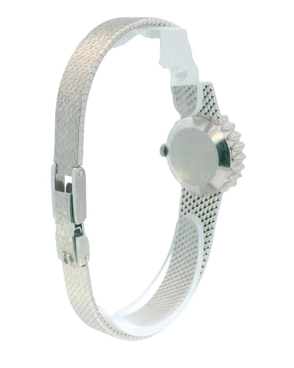 Omega 18k White Gold & 1Ct Diamond Bezel Mesh Bracelet Ladies Watch