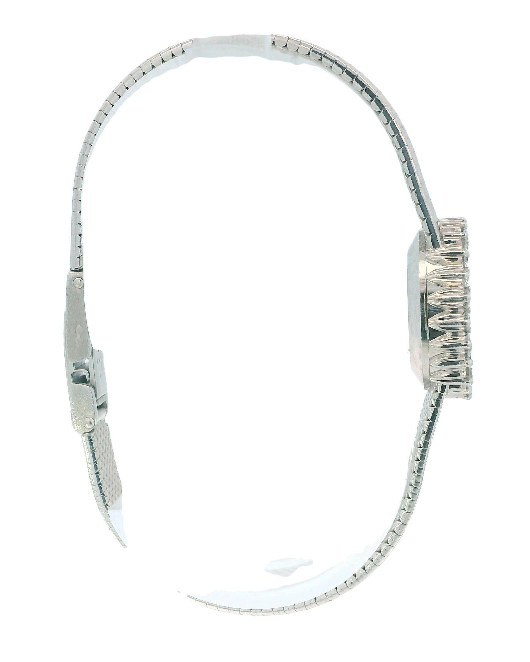 Omega 18k White Gold & 1Ct Diamond Bezel Mesh Bracelet Ladies Watch