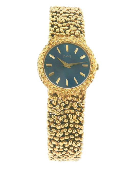 Piaget 9040N17 18K Yellow Gold Blue Dial Nugget Bracelet Ladies Watch