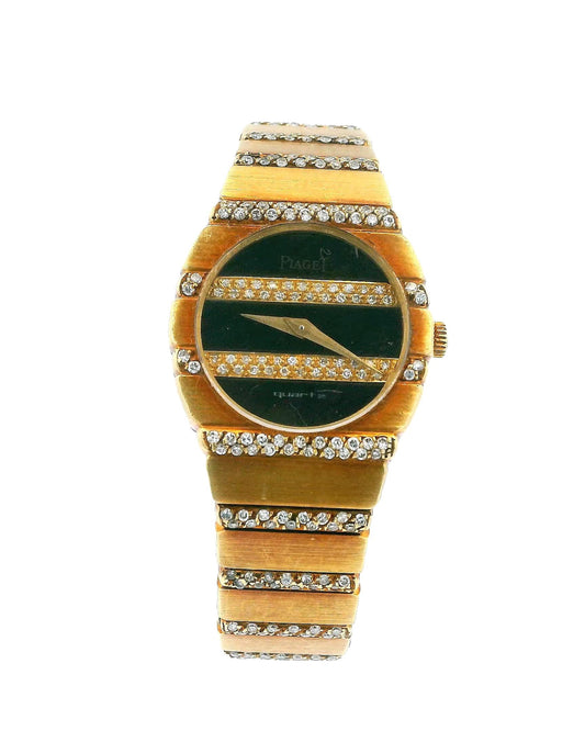 Piaget Polo 18K Yellow Gold Onyx & Diamond Dial & Diamond Bracelet Ladies Watch