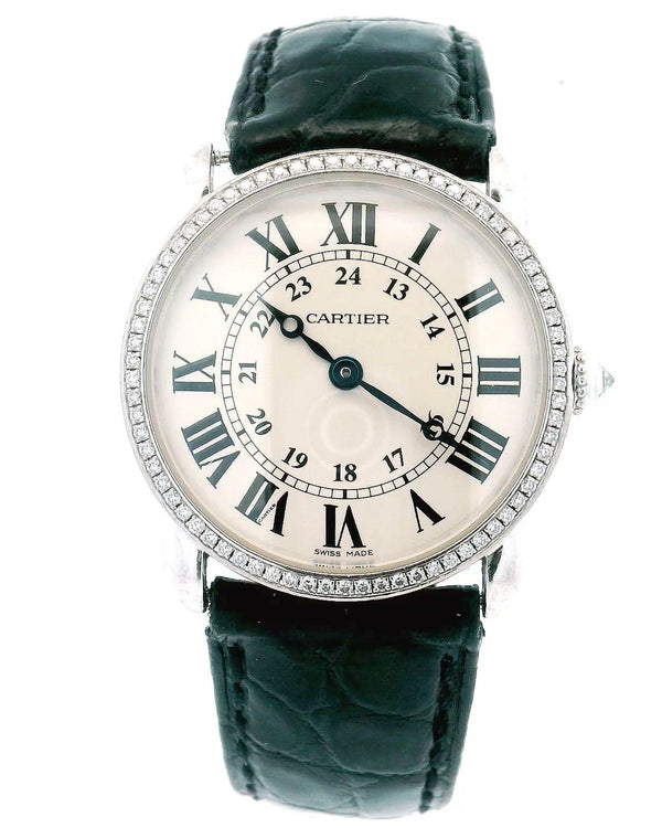Ronde Louis Cartier 18K White Gold & Diamond Bezel W/ Service Papers(Pre-Owned)