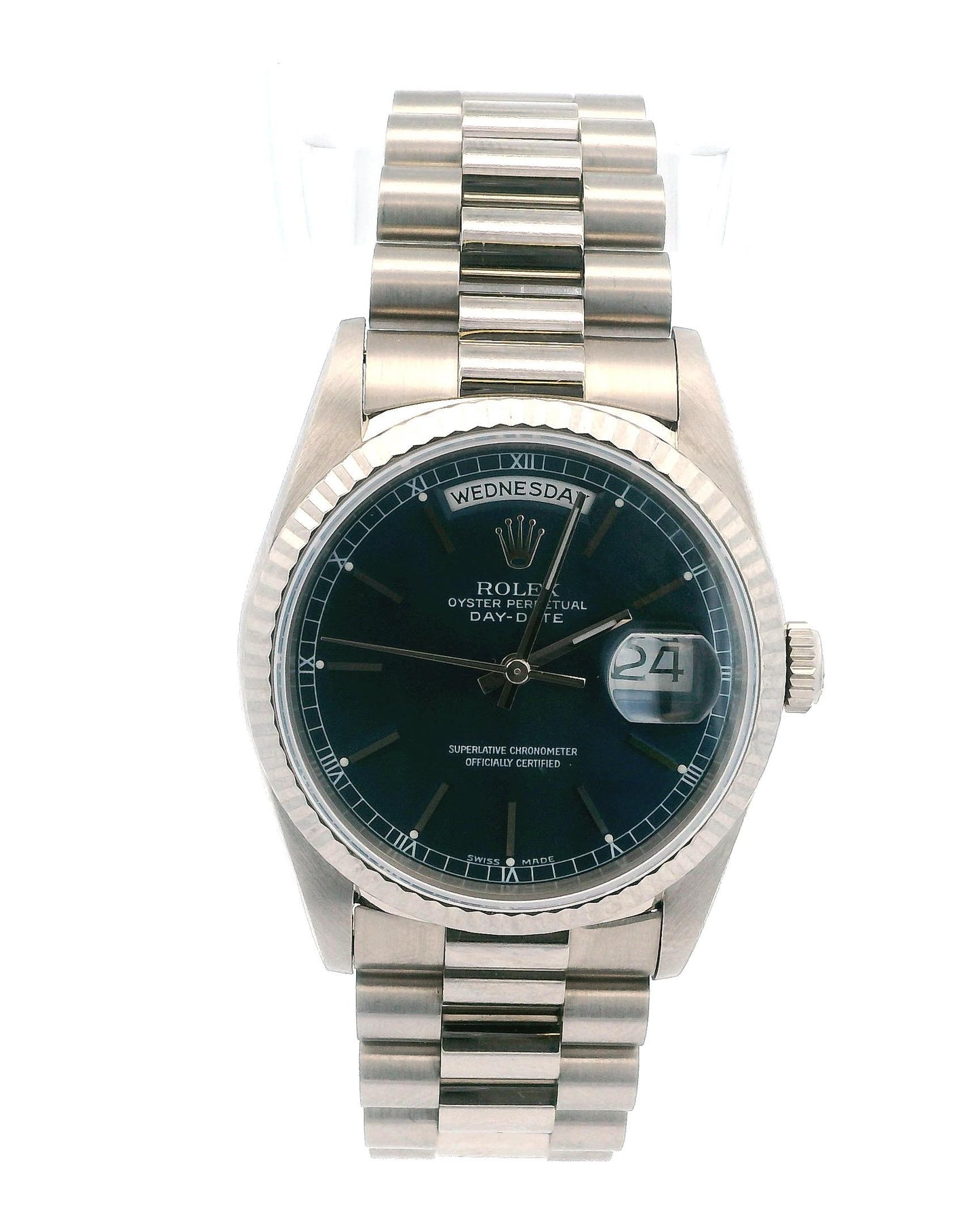 Rolex Day Date 18239 Blue Dial 18K White Gold W/Service Docs.