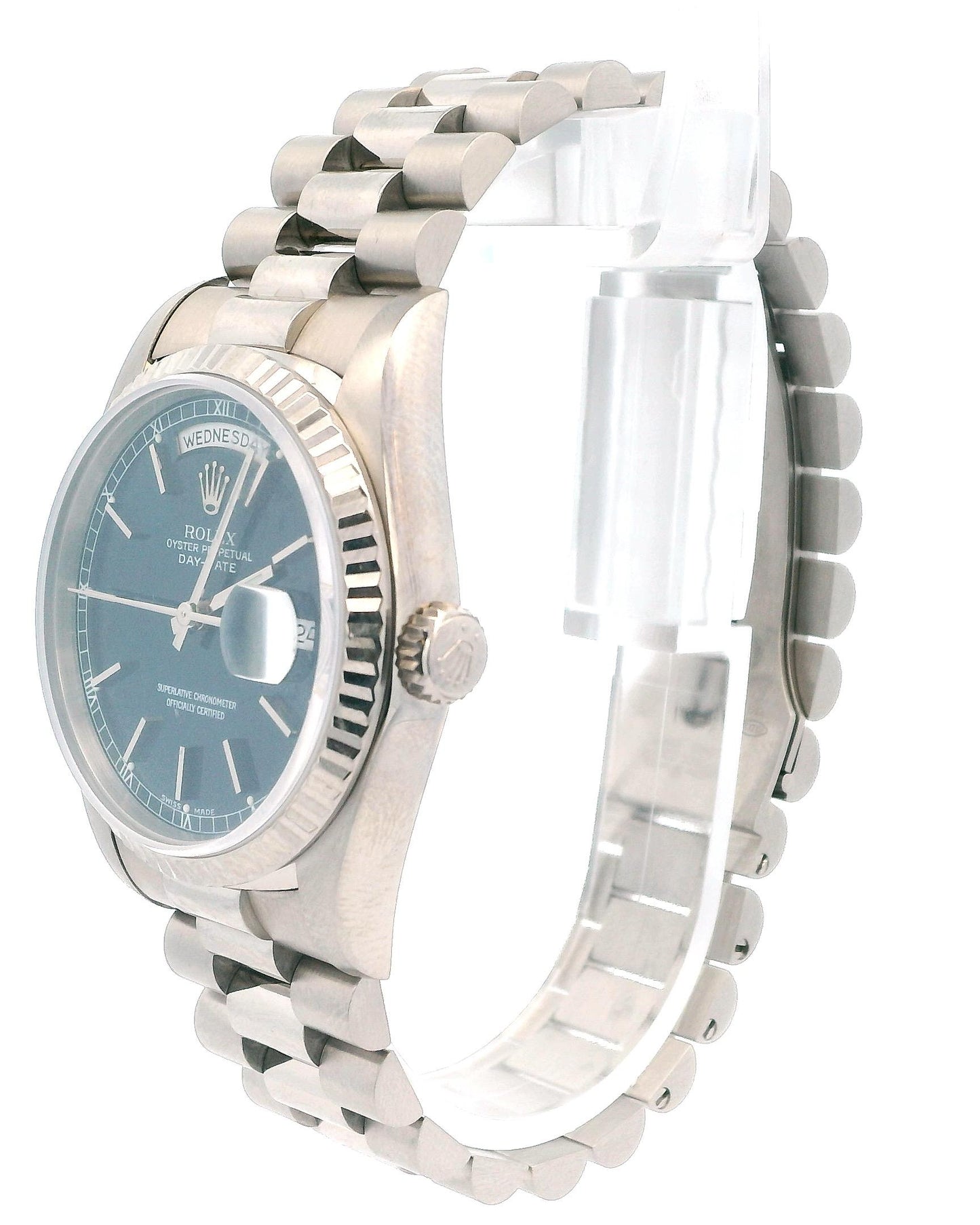 Rolex Day Date 18239 Blue Dial 18K White Gold W/Service Docs.