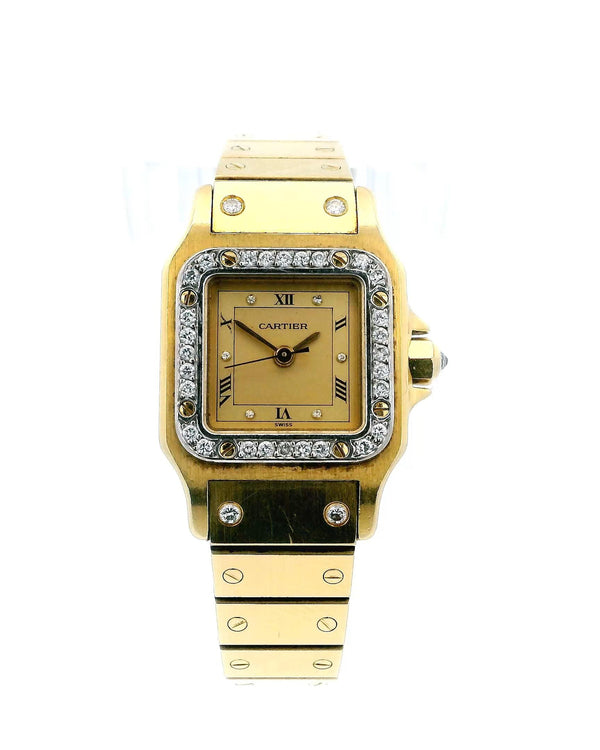 Cartier Santos 18K Yellow Gold Factory Diamond Bezel Automatic Watch