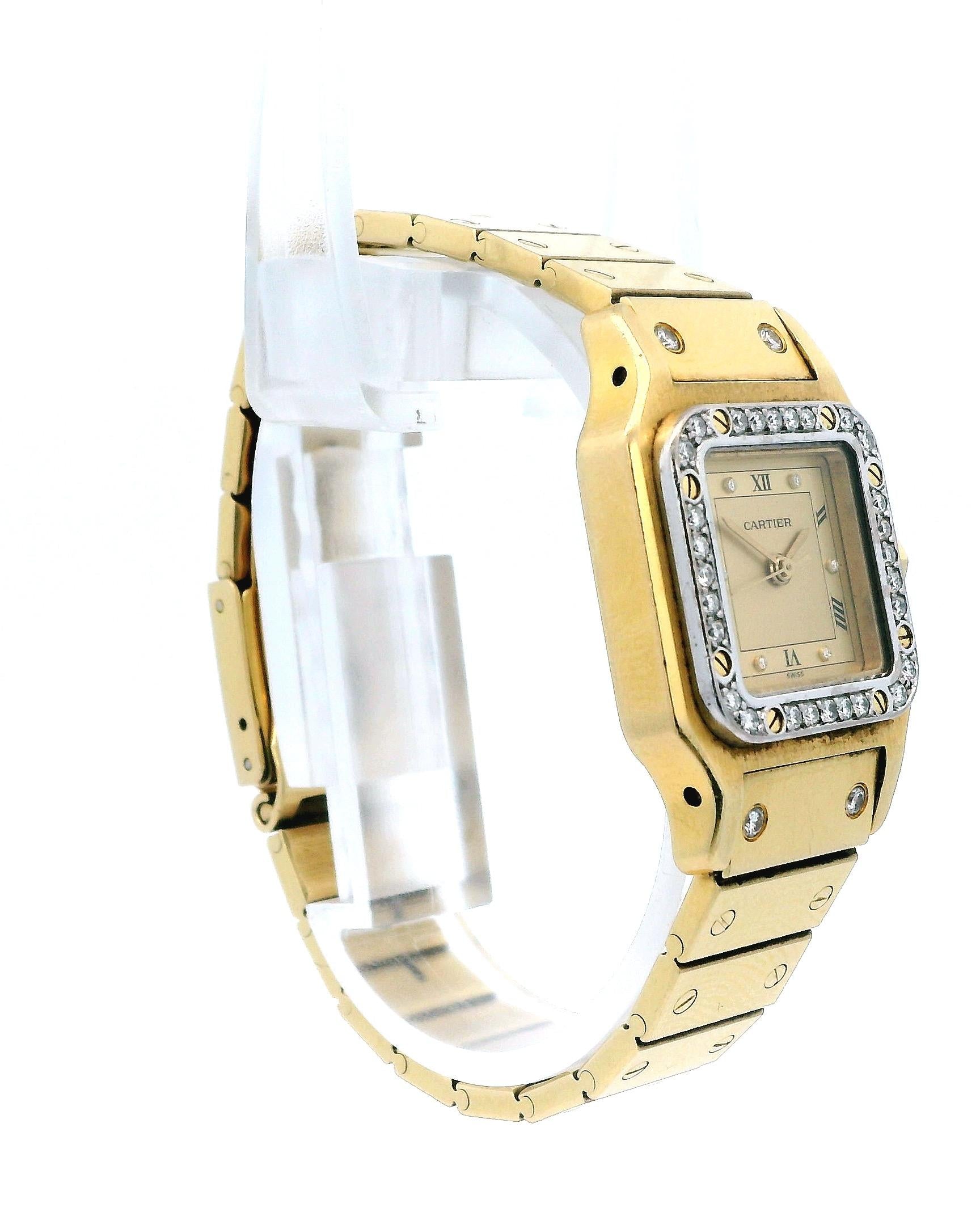 Cartier Santos 18K Yellow Gold Factory Diamond Bezel Automatic Watch