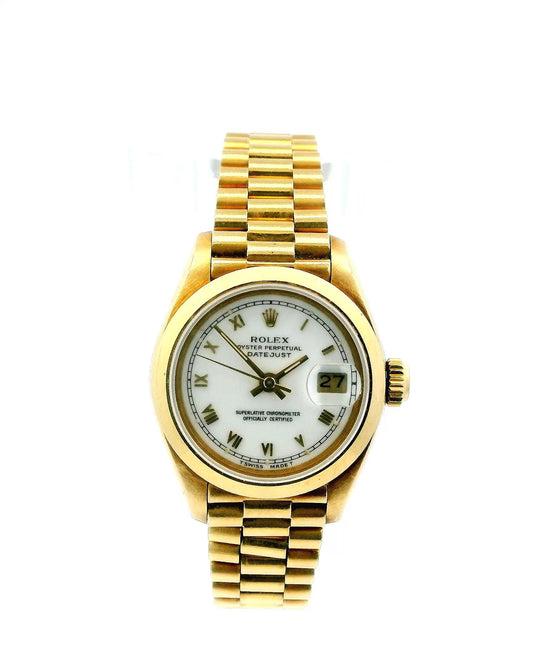 Rolex Datejust 69168 18K Yellow Gold white Dial Ladies Watch.