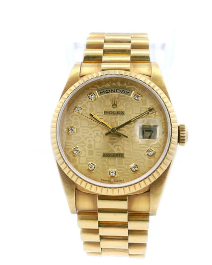 Rolex Day-Date 18238 18K Yellow Gold  Anniversary Diamond Dial Watch