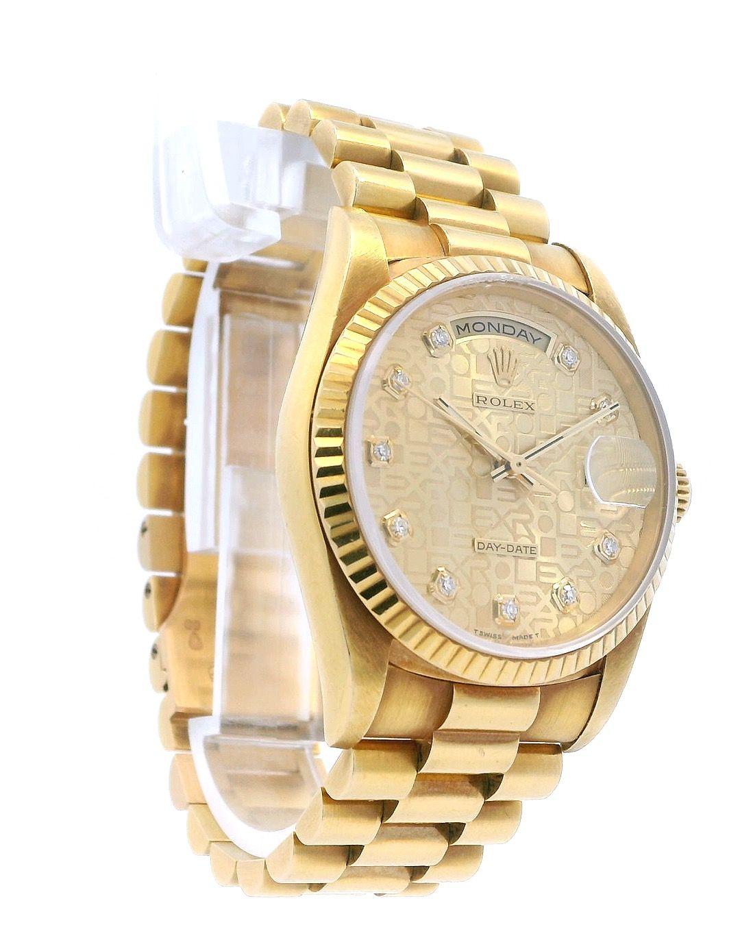 Rolex Day-Date 18238 18K Yellow Gold  Anniversary Diamond Dial Watch