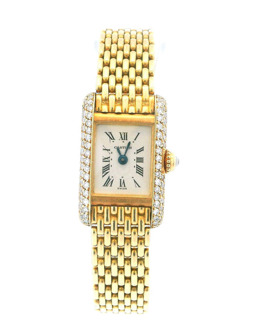 Cartier Tank Paris Mini 0630 18K Yellow Gold Factory Diamond Bezel Quartz Ladies