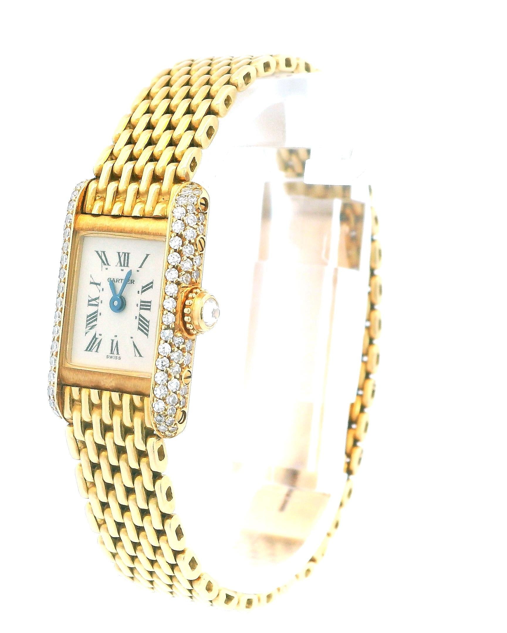 Cartier Tank Paris Mini 0630 18K Yellow Gold Factory Diamond Bezel Quartz Ladies