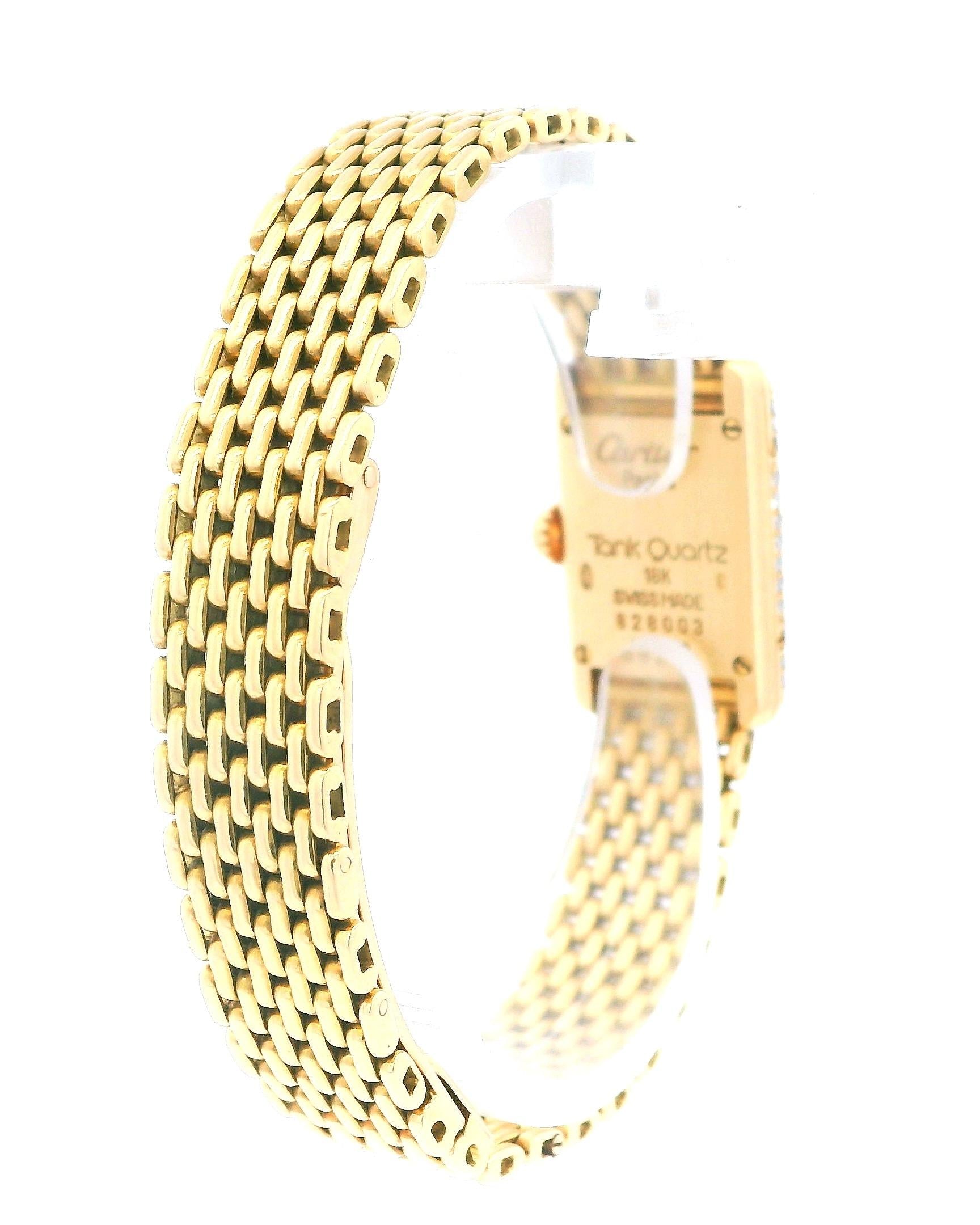 Cartier Tank Paris Mini 0630 18K Yellow Gold Factory Diamond Bezel Quartz Ladies