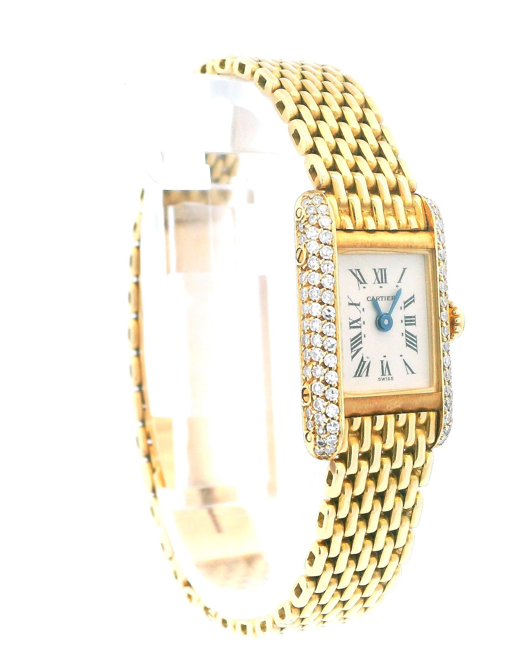 Cartier Tank Paris Mini 0630 18K Yellow Gold Factory Diamond Bezel Quartz Ladies