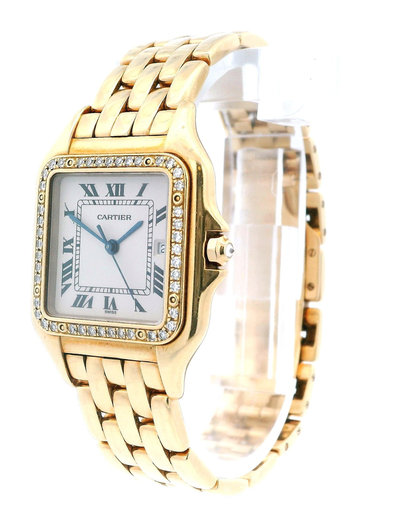Cartier Panthere WF4037B9 Large 18K Yellow Gold Diamond Bezel Watch