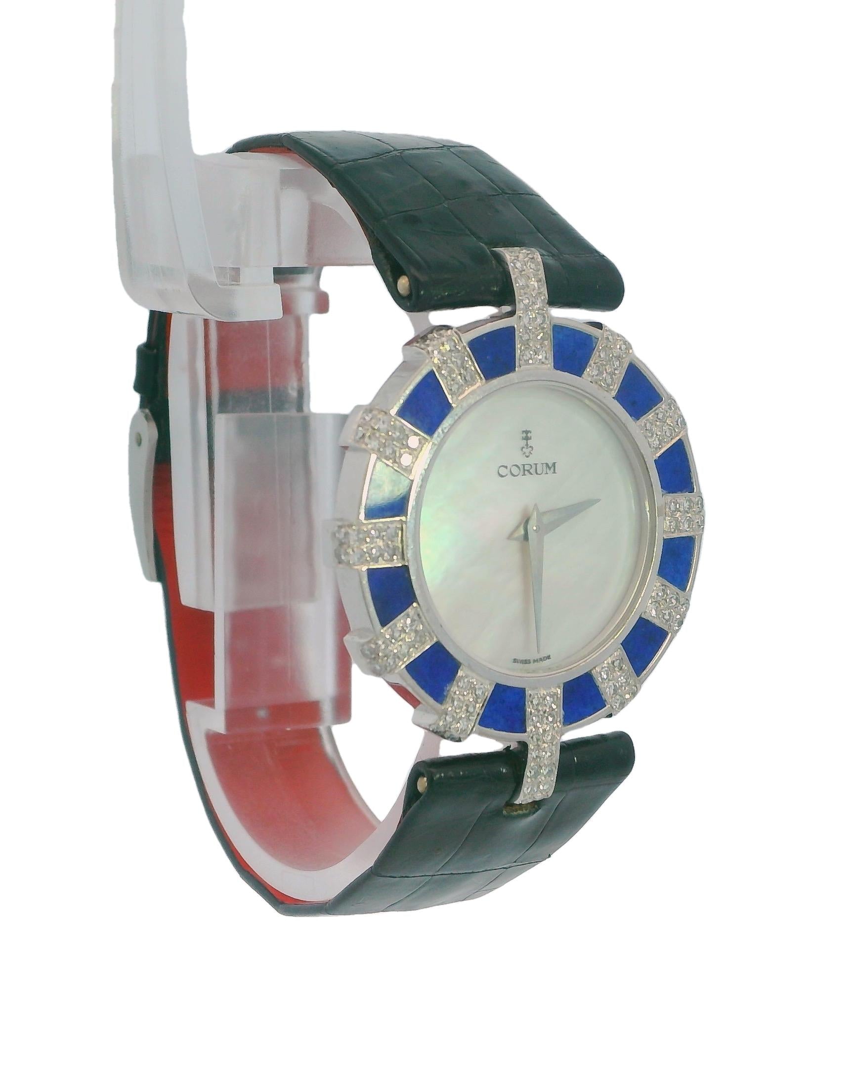 Corum 14710 18K White Gold Lapiz & Diamond Bezel MOP Dial Watch