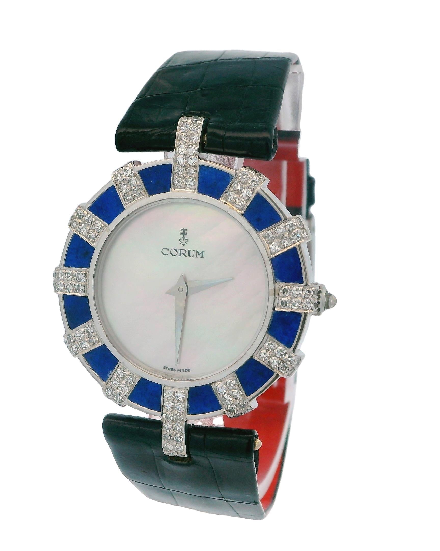 Corum 14710 18K White Gold Lapiz & Diamond Bezel MOP Dial Watch