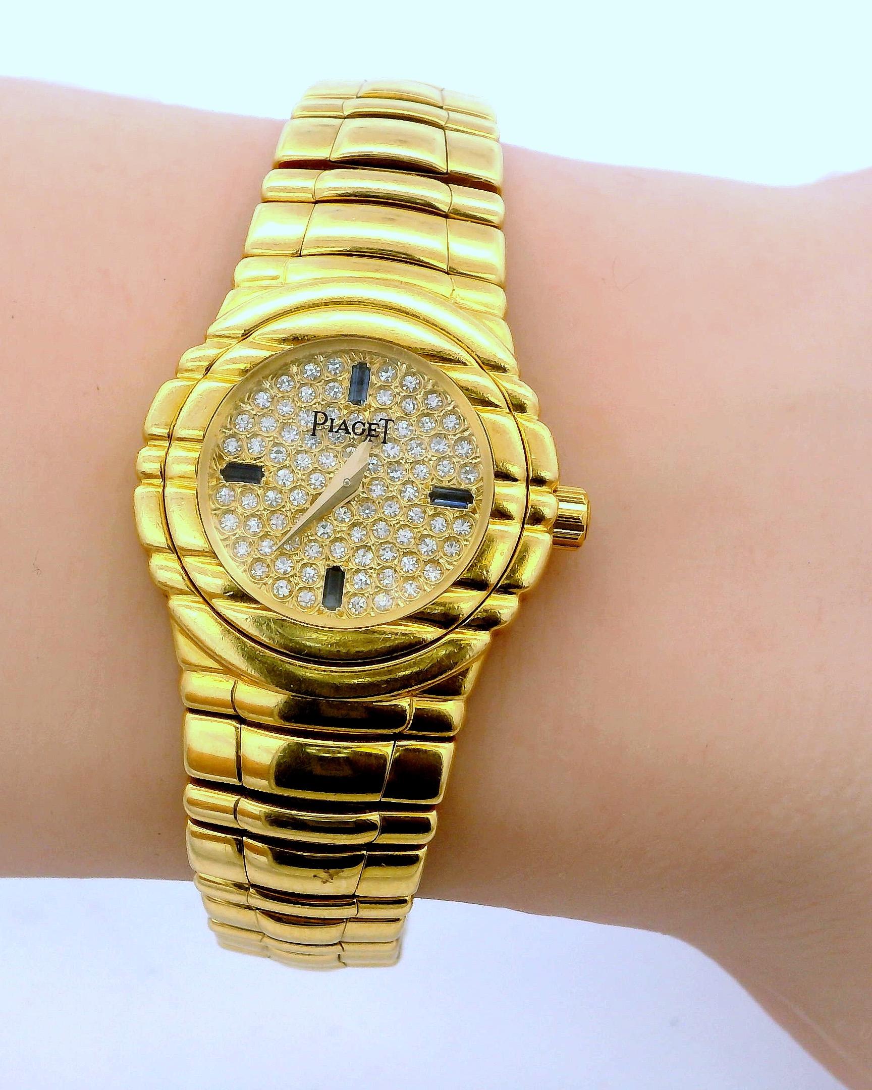Piaget Tanagra GOA15262 18K Yellow Gold Pave Dial & Sapphire Ladies Watch