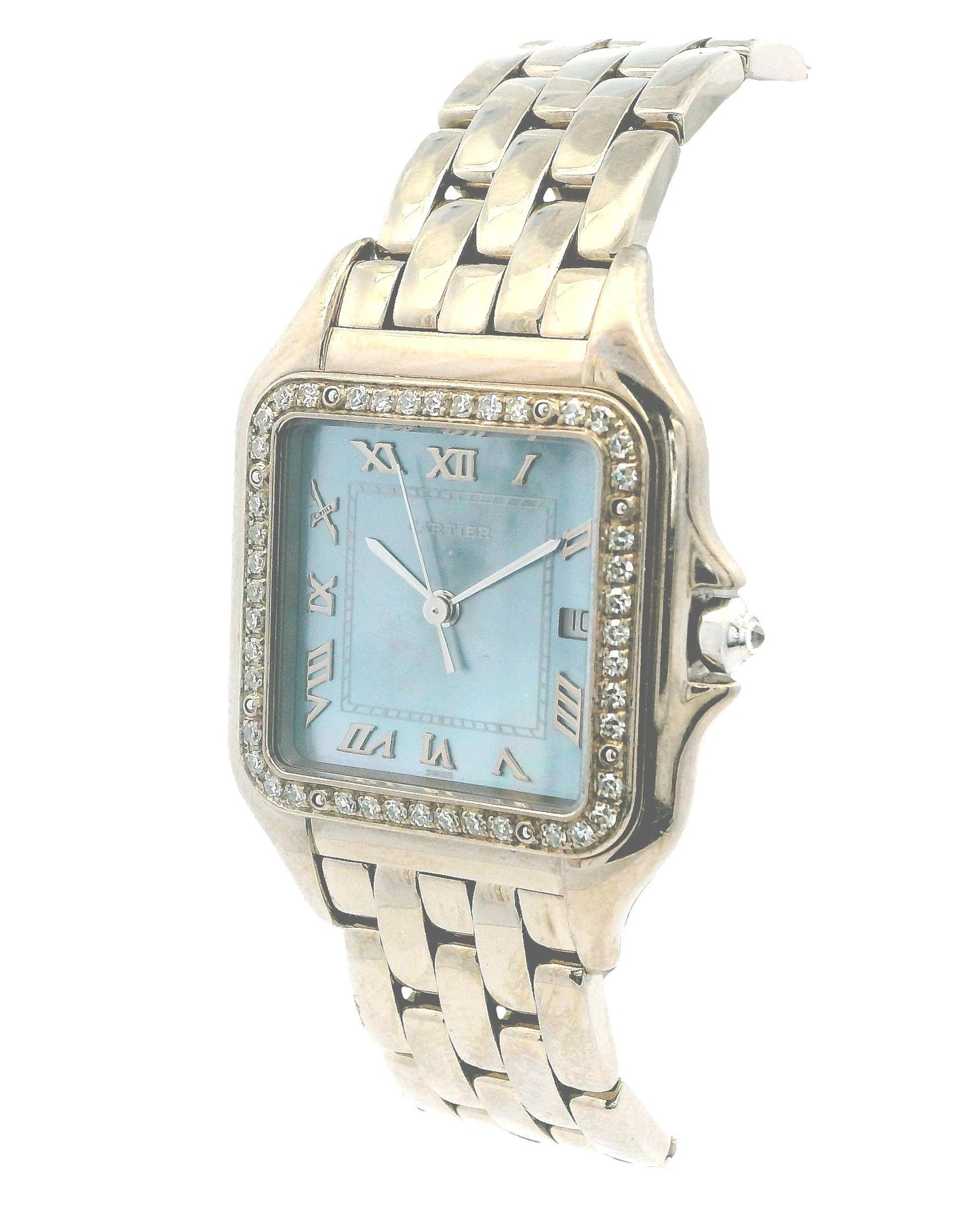 Cartier  large Panthere 1650 Blue MOP 18K White Gold Watch
