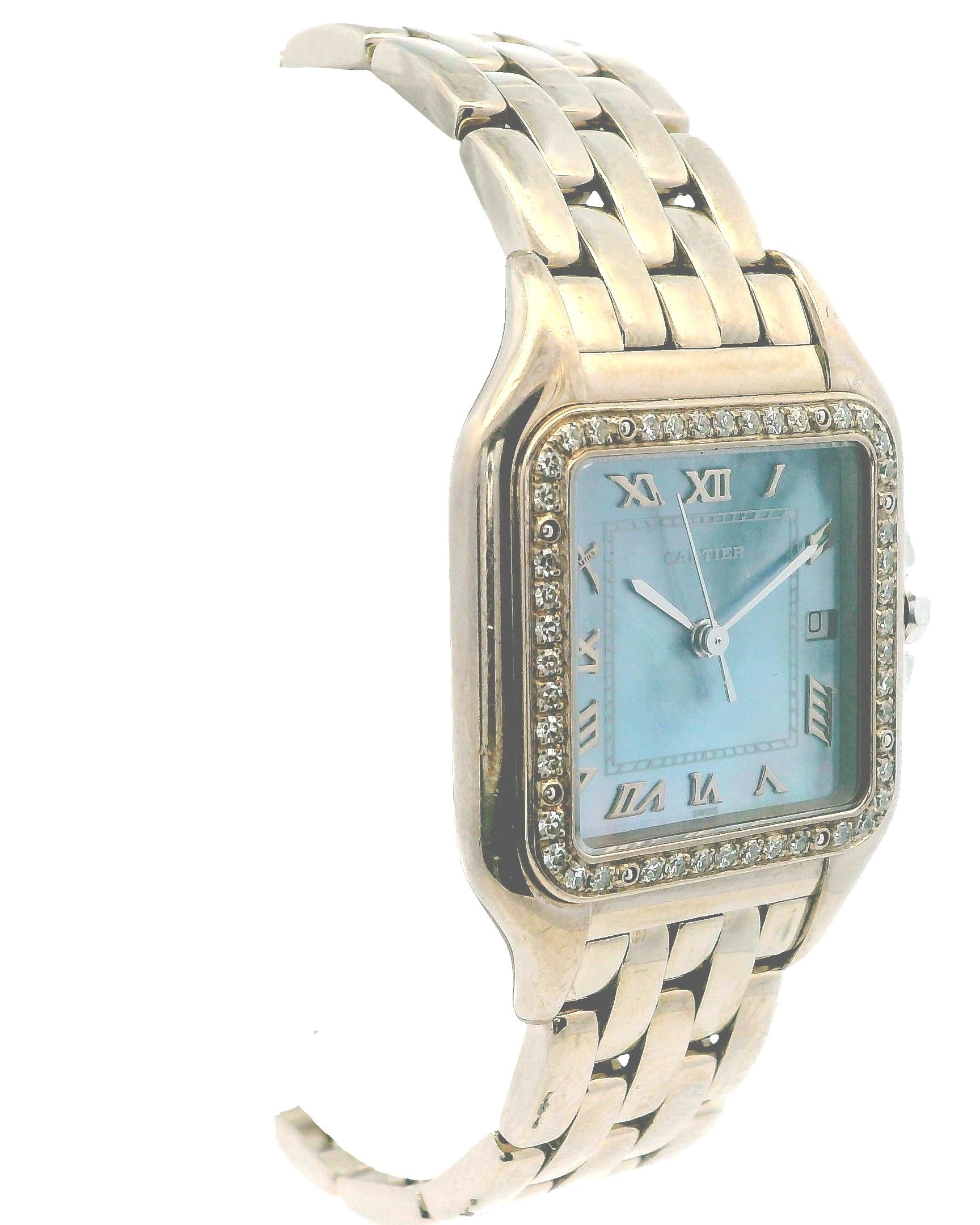 Cartier  large Panthere 1650 Blue MOP 18K White Gold Watch