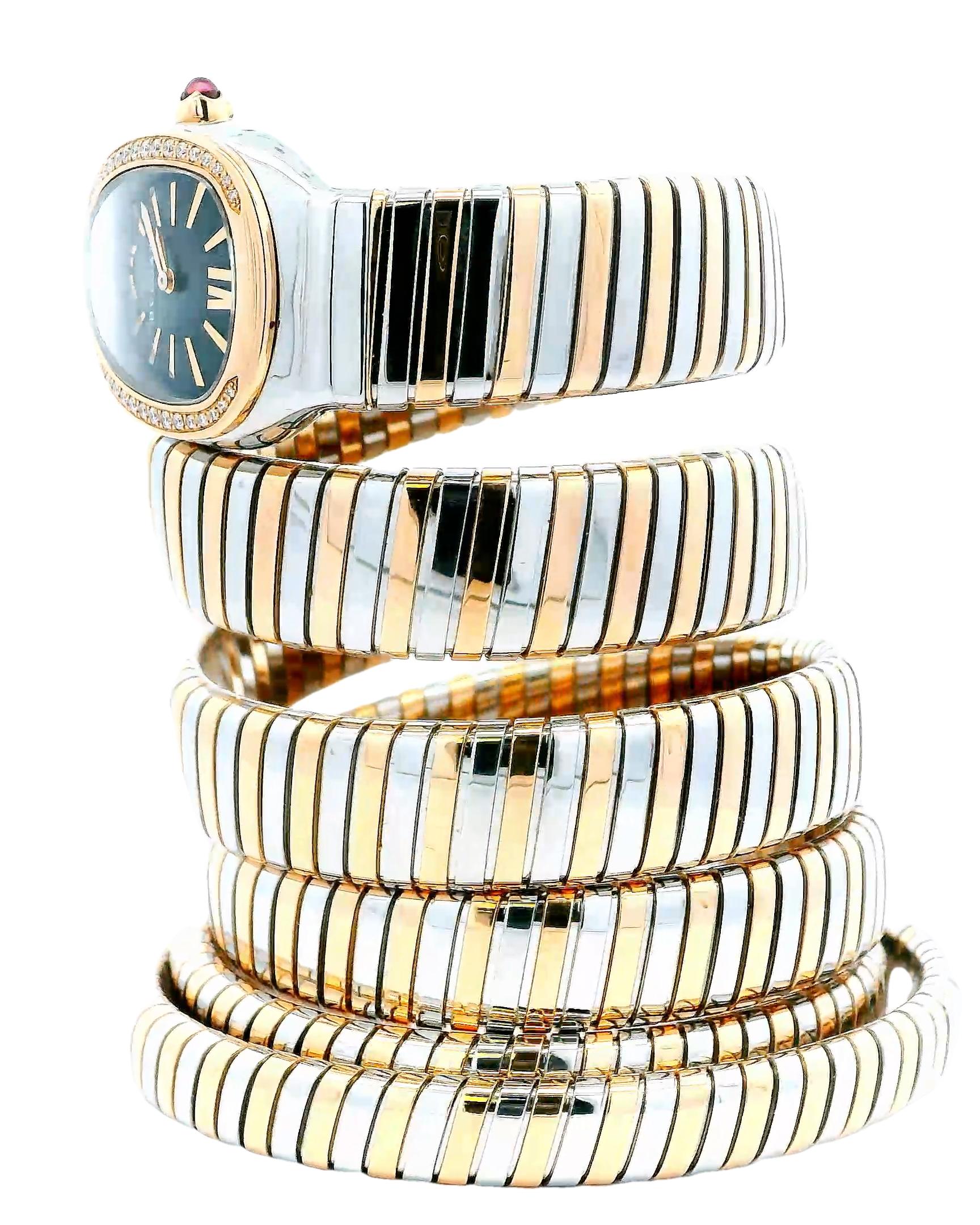 Bvlgari Serpenti SP35SPG Tubogas 6 Wraps Rose Gold & Steel Ladies Watch