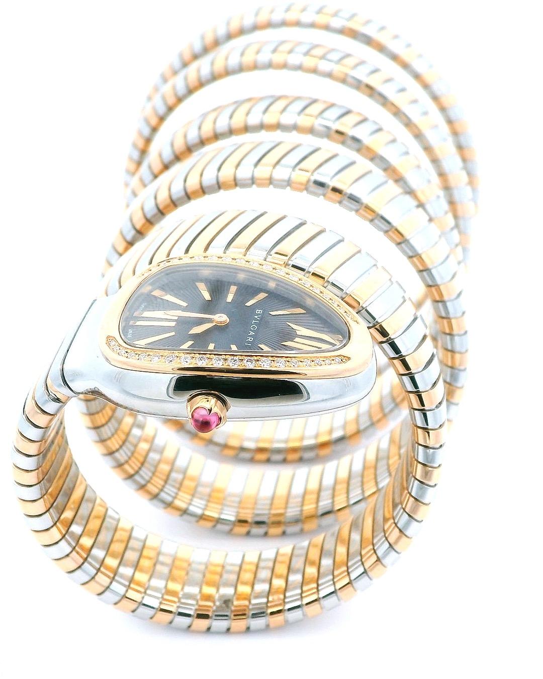 Bvlgari Serpenti SP35SPG Tubogas 6 Wraps Rose Gold & Steel Ladies Watch