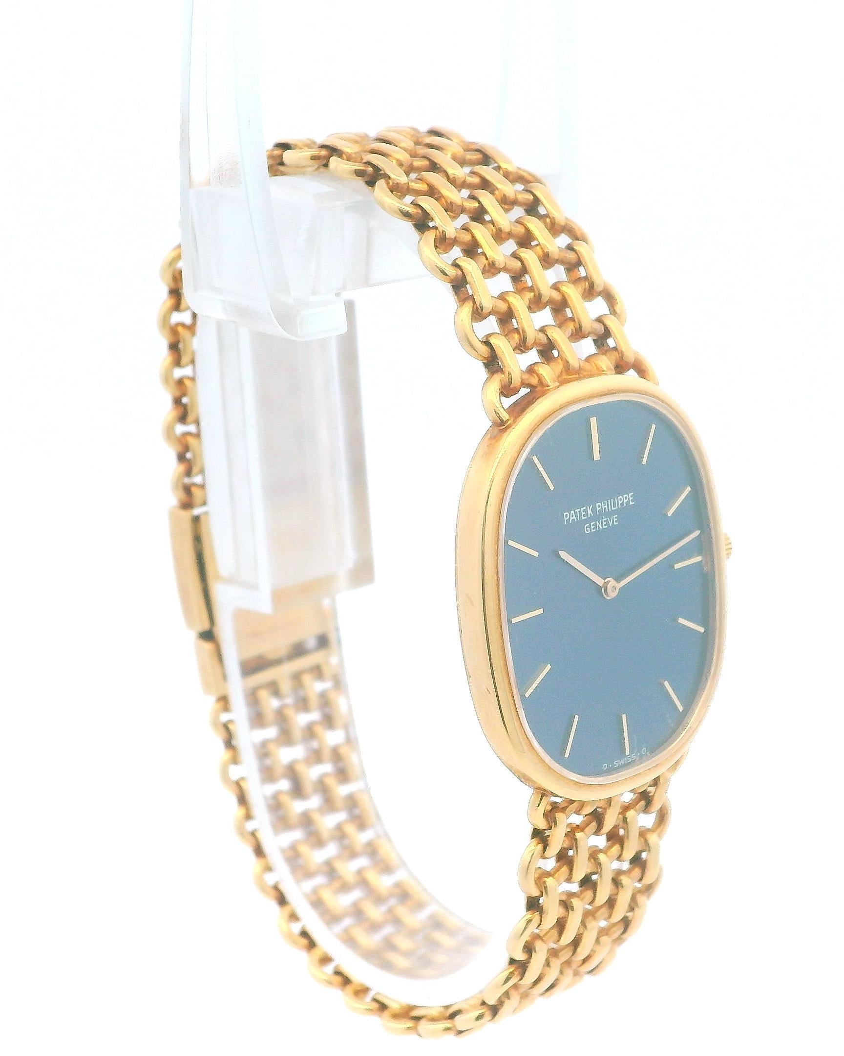 Patek Philippe Ellipse 3778/2 18K Yellow Gold Blue Dial Mesh Bracelet Watch