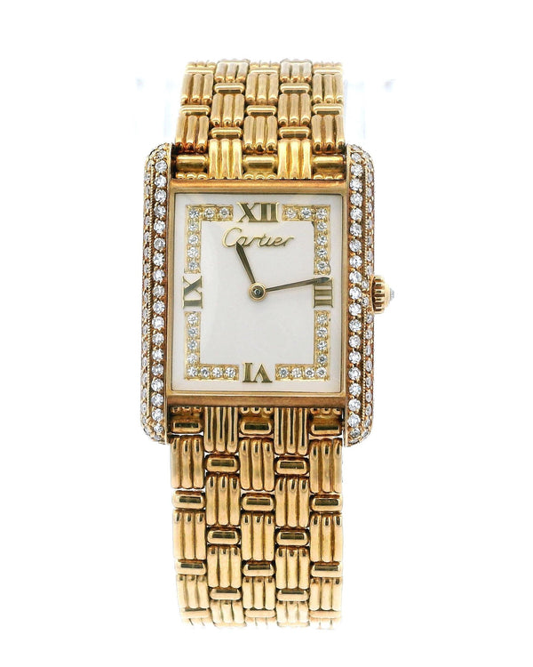 Cartier Tank Louis Cartier Large WA3001A7 Diamond Dial and Bezel Fluted Bracelet