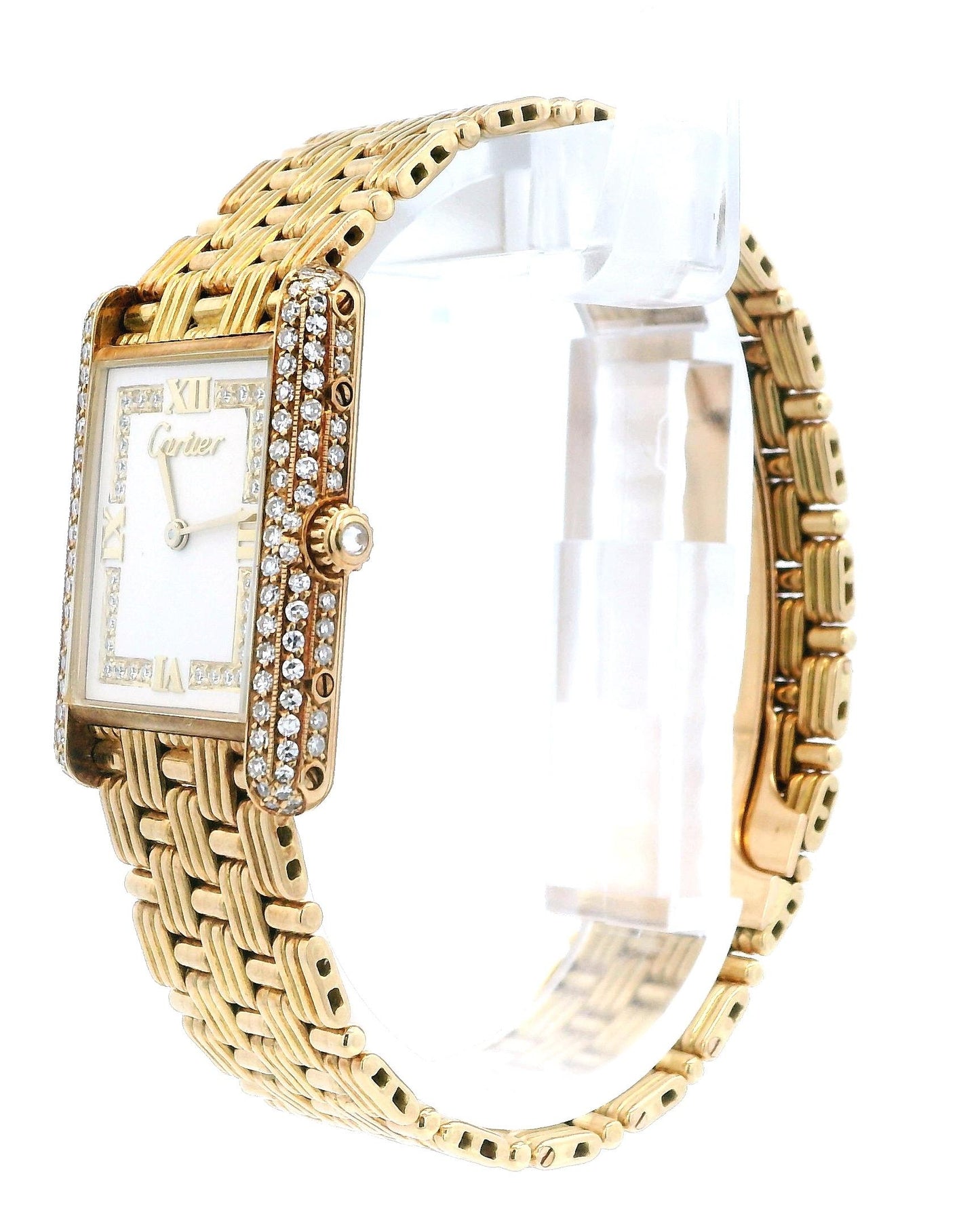 Tank Louis Cartier Large WA3001A7 Diamond Dial and Bezel Fluted Bracelet