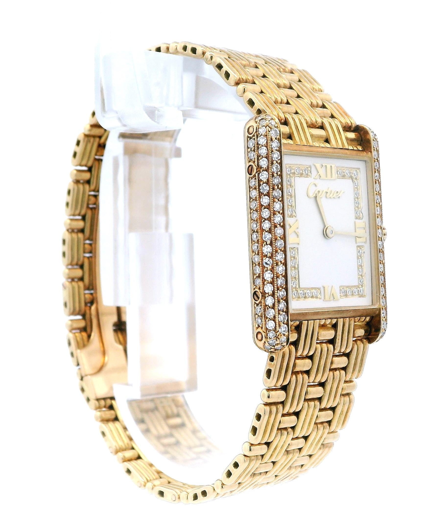 Tank Louis Cartier Large WA3001A7 Diamond Dial and Bezel Fluted Bracelet