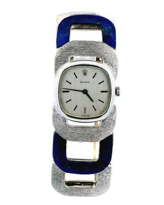 Vintage Rolex Lapis & White Gold U-Link Shape Custom Bracelet  Watch