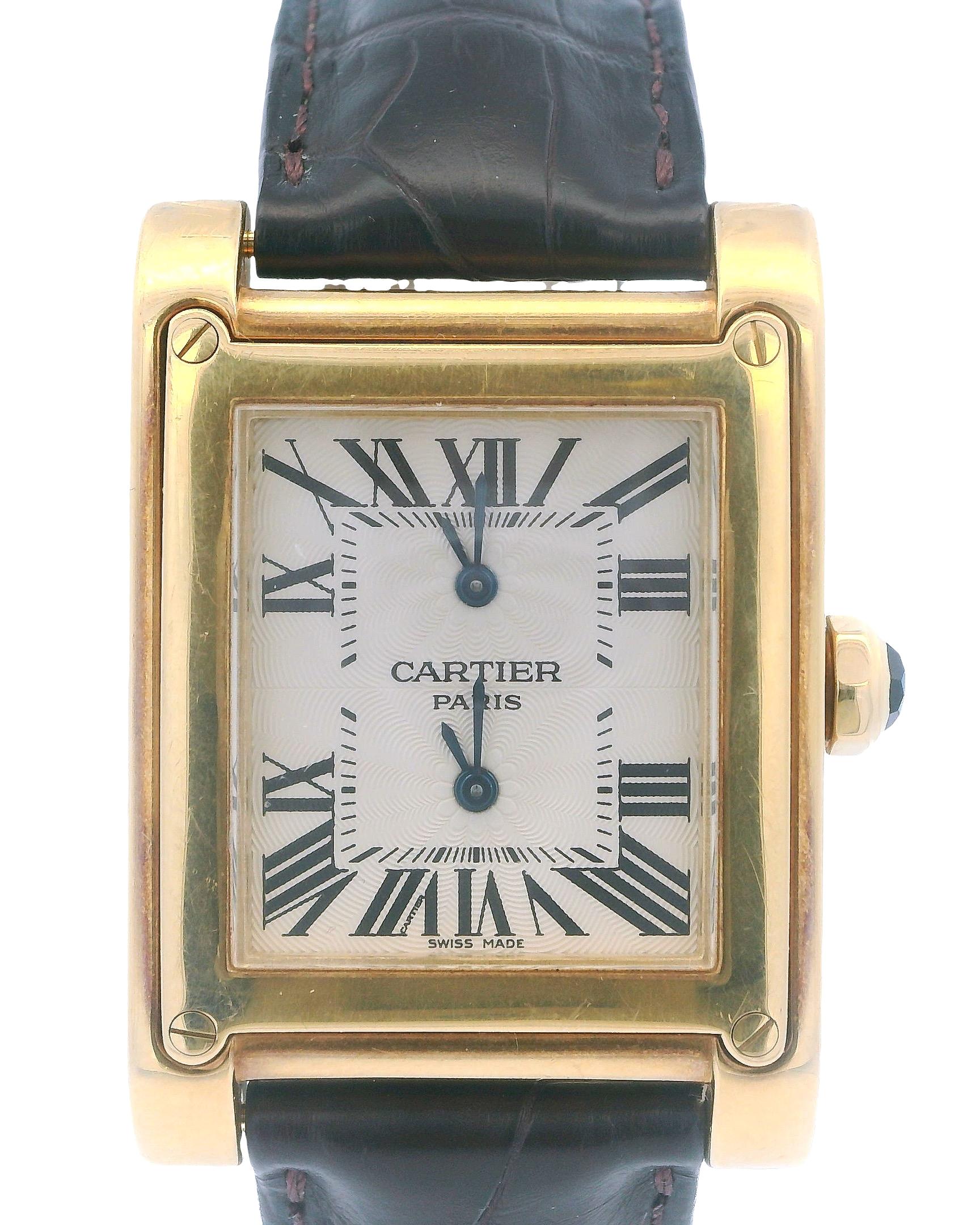 Cartier Tank a Vis W1534251 18K Yellow Gold Two-Time Zone Mechanical Watch