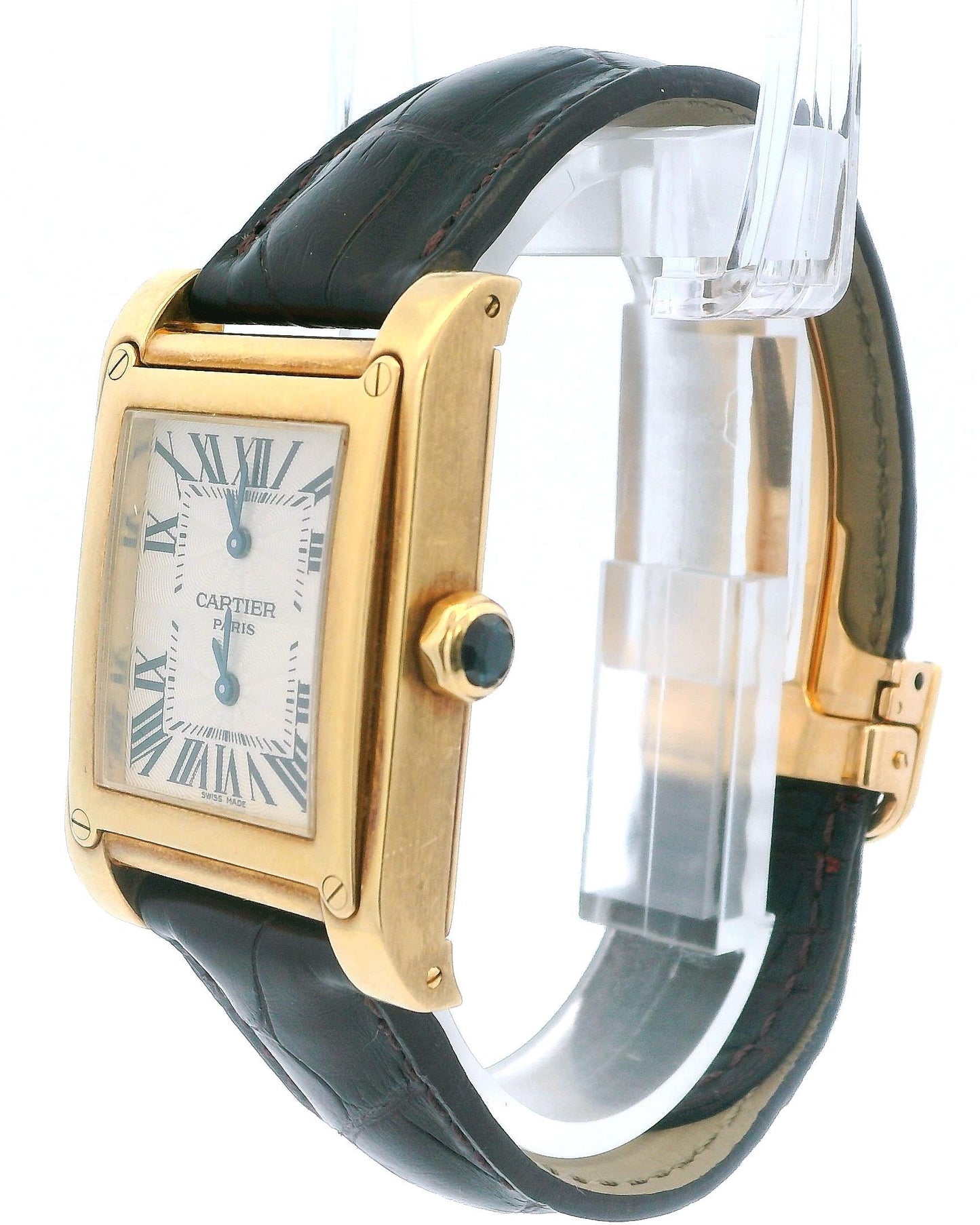 Cartier Tank a Vis W1534251 18K Yellow Gold Two-Time Zone Mechanical Watch