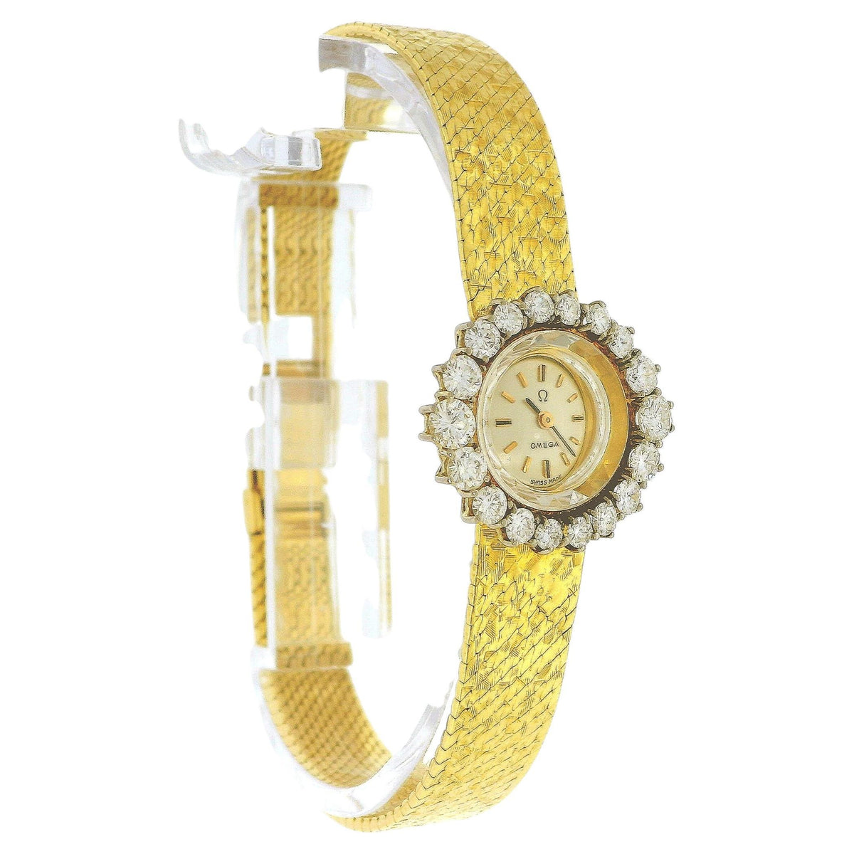 Omega 18K Yellow Gold Diamond Bezel Manual Ladies Vintage Watch