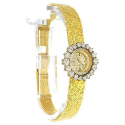 Omega 18K Yellow Gold Diamond Bezel Manual Ladies Vintage Watch