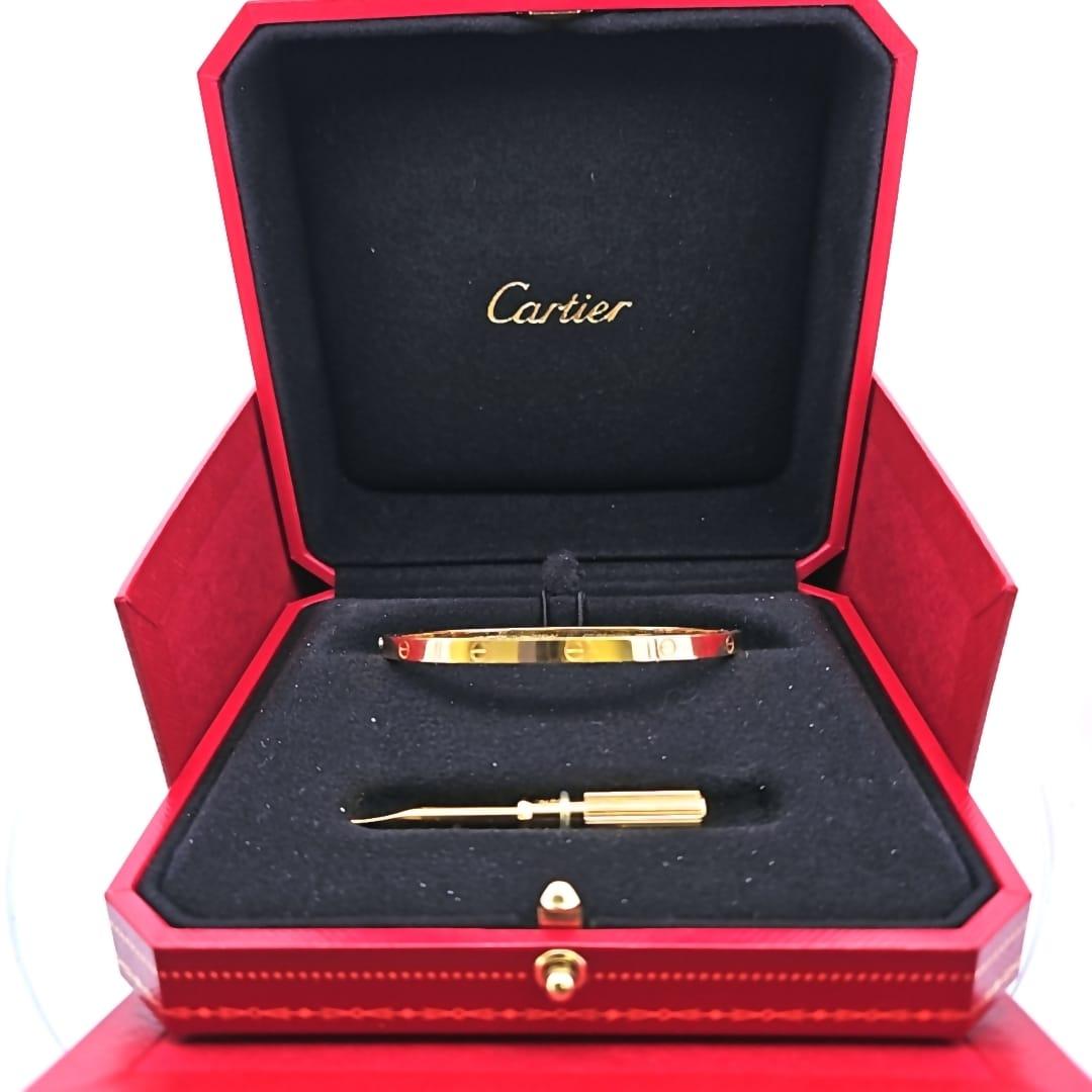 Cartier Love Thin Size 17 Yellow Gold Bracelet With Box & Papers