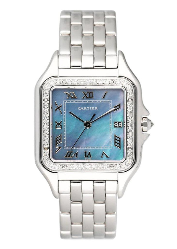 Cartier  large Panthere 1650 Blue MOP 18K White Gold Watch