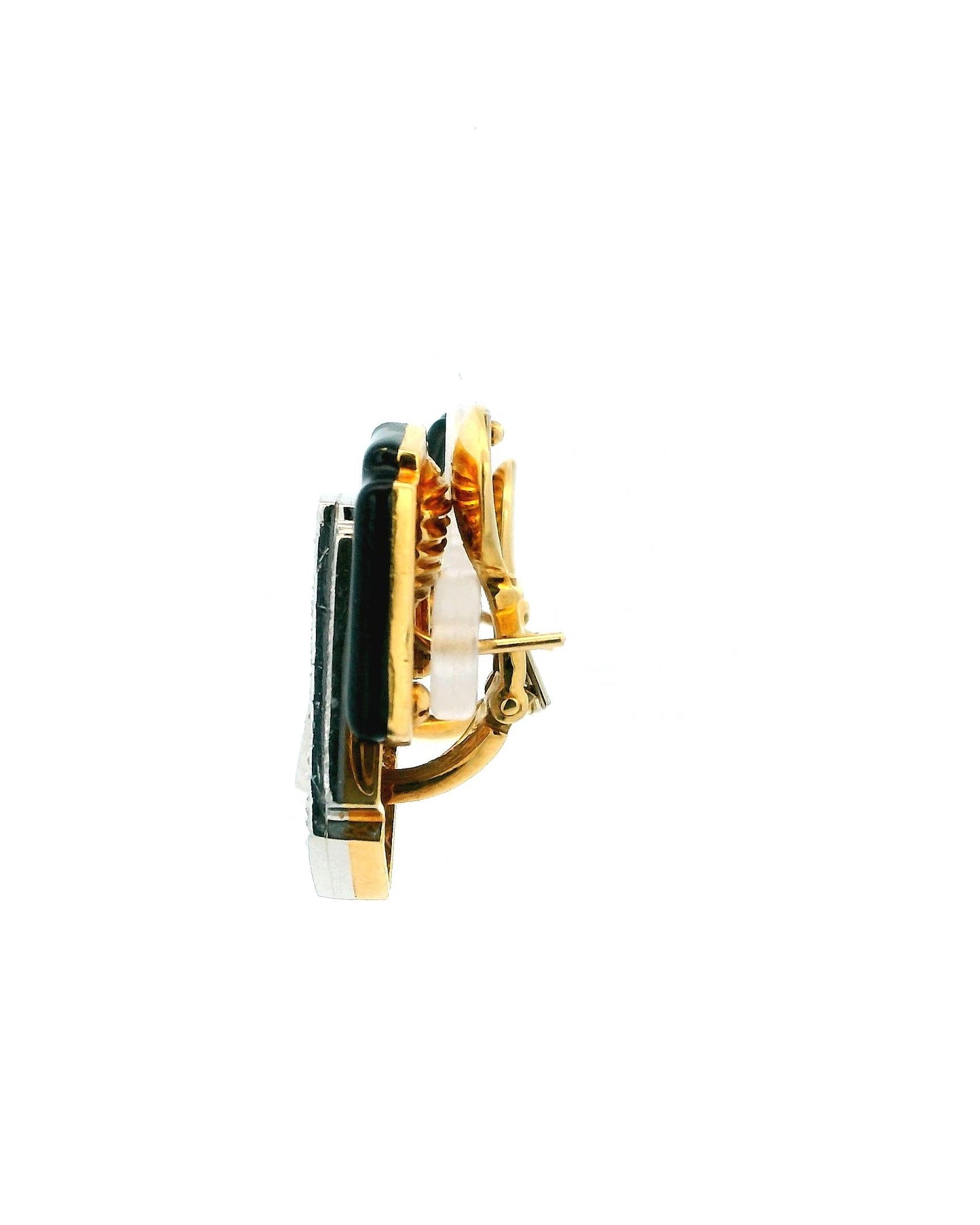 David Webb Platinum & 18K Yellow Gold Black Enamel and Diamond Clip Earrings