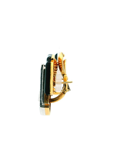David Webb Platinum & 18K Yellow Gold Black Enamel and Diamond Clip Earrings