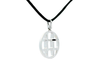 Cartier Pasha 18K White Gold Grid Pendant Necklace Black Cord